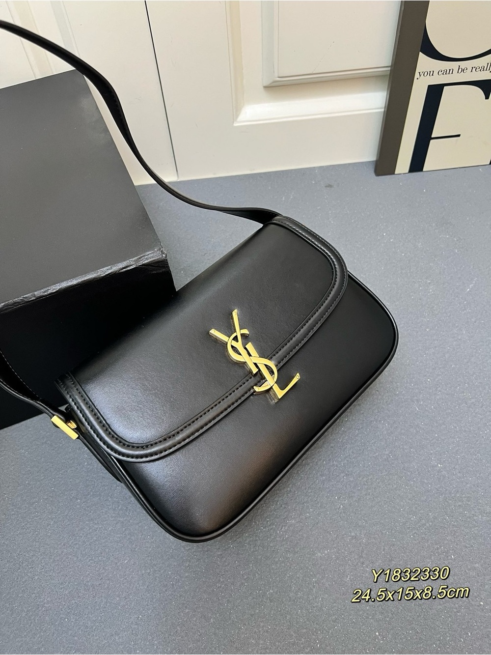 Saint Laurent Black Leather Crossbody with Gold YSL Emblem
